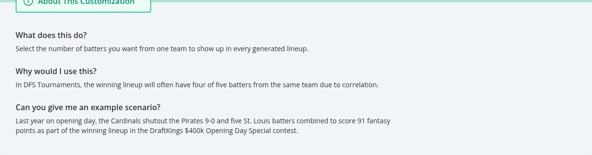 Rotowire's Batter Stacks Feature